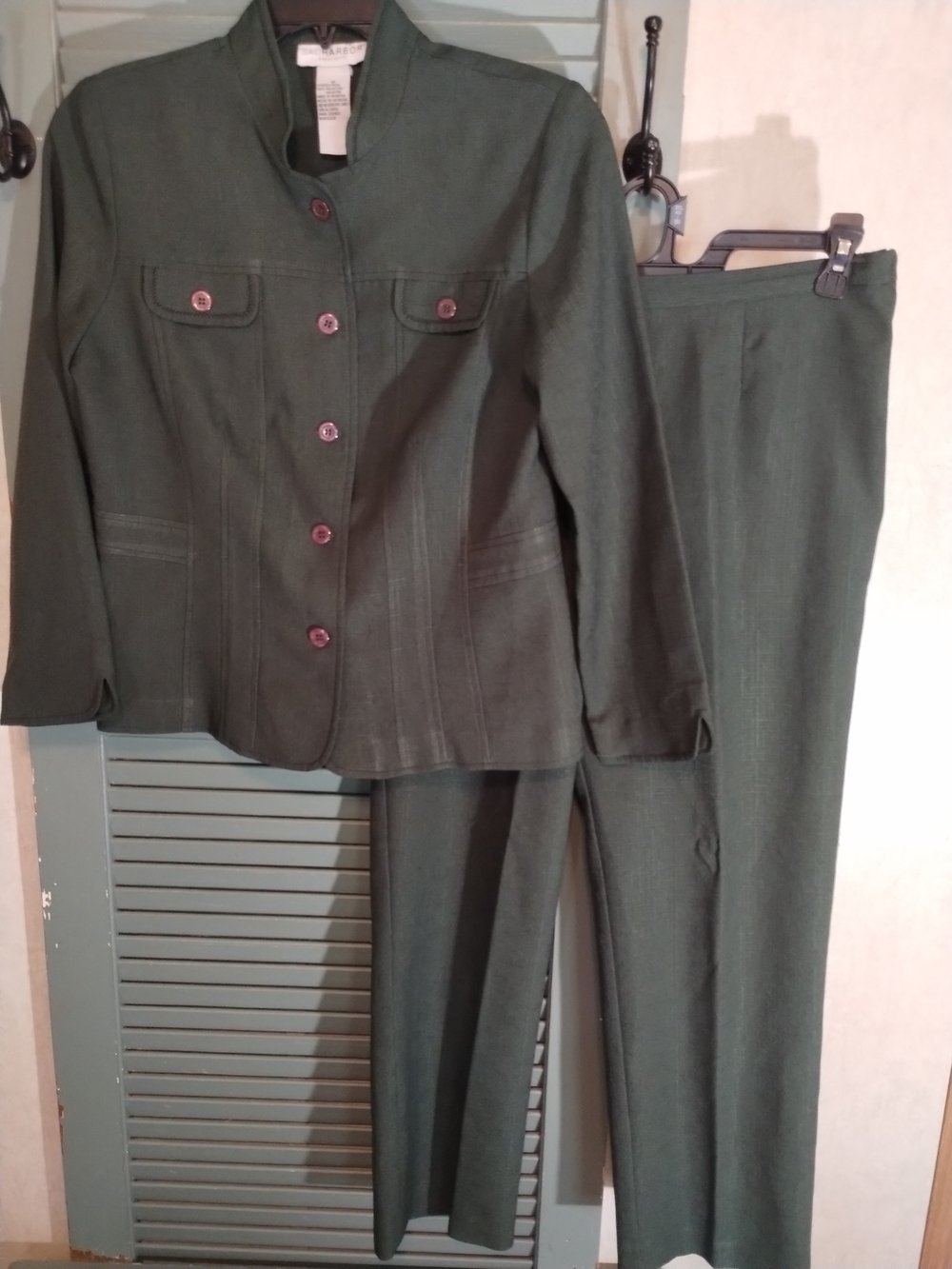 Sag Harbor Olive Green Stand-Collar Button Blazer